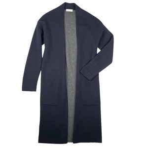 Aritzia Babaton Lance Long Open Front Cardigan Wool/Linen Sweater Blue Small